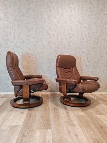 2x brede Stressless XL leren design relax fauteuil  beschikbaar voor biedingen