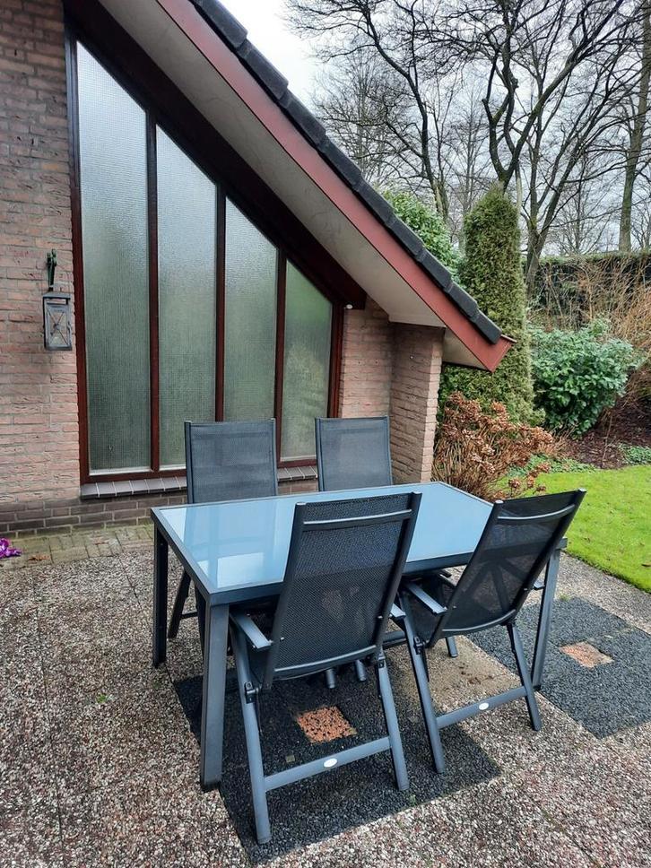 Jutlandia tuinset: rechthoektafel en 4 stoelen - tuinstoelen, Tuin en Terras, Tuintafels, Gebruikt, Rechthoekig, Aluminium, Ophalen