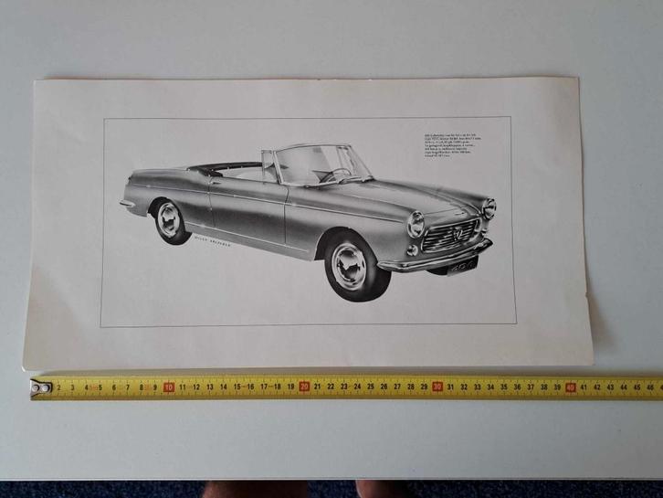 Peugeot 404 cabriolet tekening Billy Lelieveld, Auto diversen, Overige Auto diversen, Ophalen of Verzenden