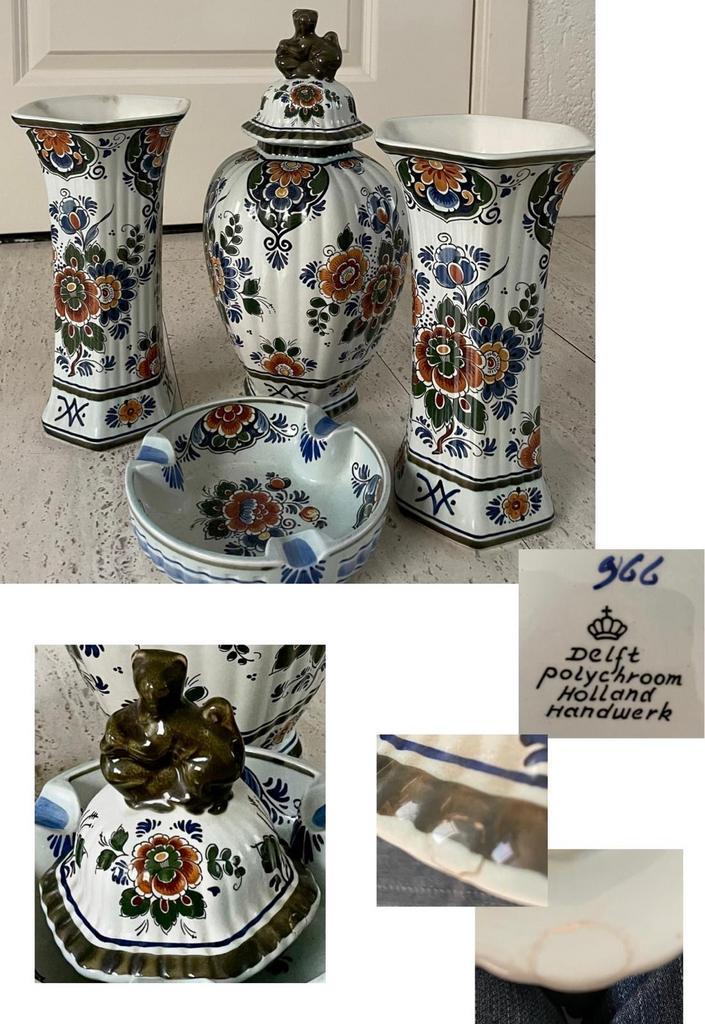 Delfts Aardewerk Set: Vazen & Asbak, Antiek en Kunst, Antiek | Keramiek en Aardewerk, Ophalen