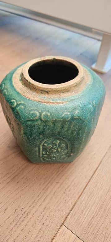 Vintage gemberpot Aardewerk Pot met Groene Glazuur beschikbaar voor biedingen