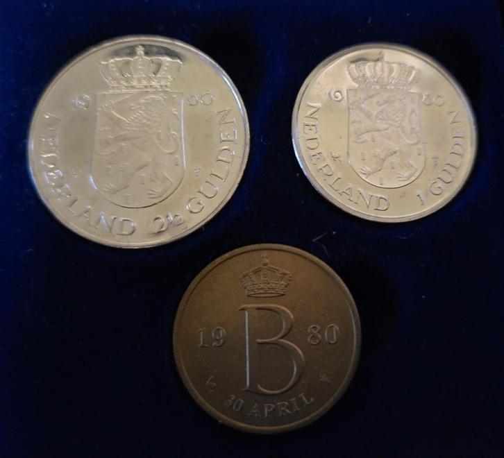 Nederland jaarset 1980 "Troonsafstand & Inhuldigingsset", Postzegels en Munten, Munten | Nederland, Setje, 5 gulden, Koningin Juliana