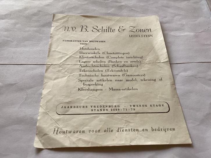 Vintage Reclamefolder N.V. B. Schilte & Zonen IJsselstein, Verzamelen, Merken en Reclamevoorwerpen, Gebruikt, Reclamebord, Ophalen of Verzenden