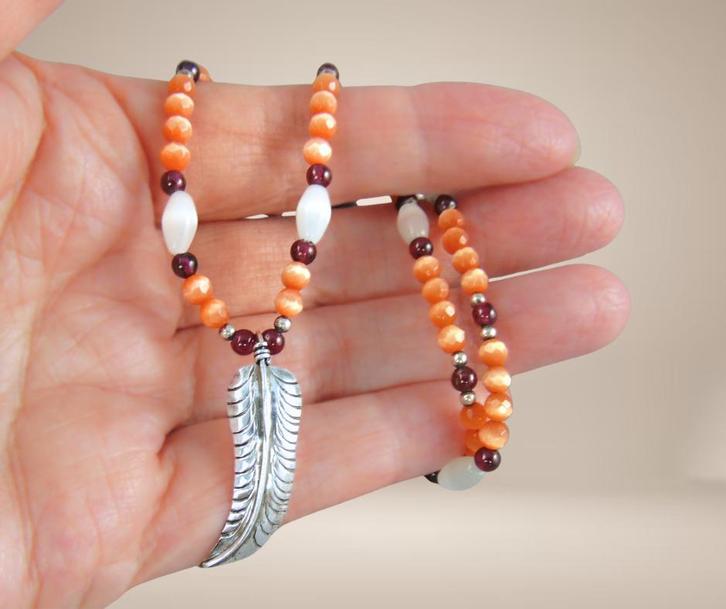 Zilveren NAVAJO stijl veer aan edelsteen ketting Southwest!, Sieraden, Tassen en Uiterlijk, Kettingen, Zo goed als nieuw, Zilver
