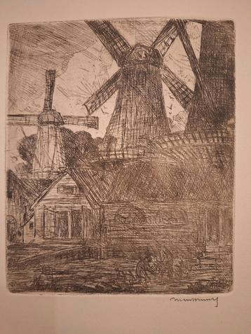 Ets van een Molens onduidelijk Gesigneerd  beschikbaar voor biedingen