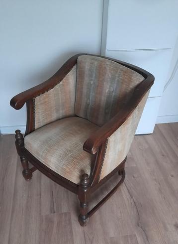 fauteuil  hout bekleding stof beige beschikbaar voor biedingen