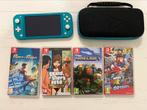 Nintendo Switch Lite zgan, met 4 topgames, leuk als kado, Ophalen of Verzenden, Turquoise, Zo goed als nieuw