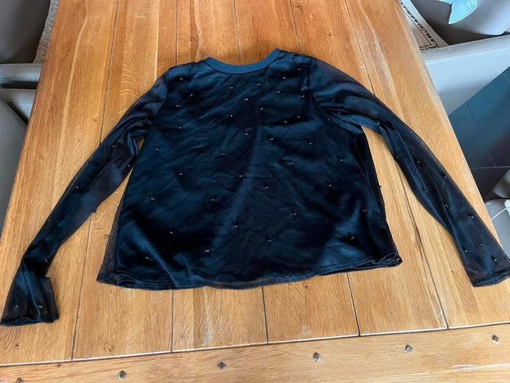 Zwarte voile Lofty Manner kraaltjes top, mt S, Kleding | Dames, Tops, Zo goed als nieuw, Maat 36 (S), Zwart, Lange mouw, Verzenden