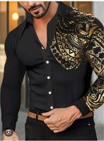 Nieuw zwart overhemd met print op mouw maat S., Kleding | Heren, Ophalen of Verzenden, Nieuw, Zwart, Halswijdte 39/40 (M)