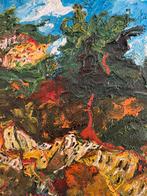 Schilderij olieverf op doek. Prachtig pasteus berglandschap, Antiek en Kunst, Ophalen of Verzenden