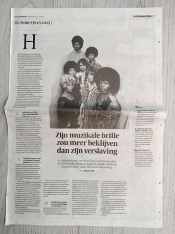 Sly Stone / Sly & The Familie krantenartikel Volkskrant 2025 beschikbaar voor biedingen