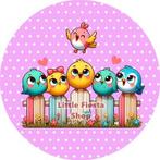 L349 luxe icing vogels 20x4,7cm v roze koek cupcake eetbaar, Ophalen of Verzenden, Nieuw, Cupcakes, Versiering