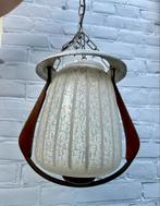 Hanglamp Vintage Teak Glas Scandinavisch jaren 60, Gebruikt, Ophalen of Verzenden, Glas, X