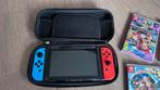 Nintendo Switch + diverse spellen, Spelcomputers en Games, Spelcomputers | Nintendo Switch, Ophalen, Met 2 controllers, Switch Original