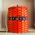 Retro 70s oranje rieten lamp, Gebruikt, Verzenden, ", '