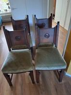 4 x eetkamer stoelen art deco stijl groene bekleding zitting, Ophalen, Hout, Gebruikt, Overige kleuren