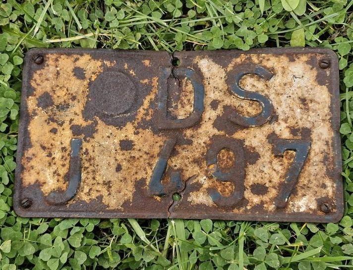 Vintage Franse Motorfiets Nummerplaat - JDS 497  1953, Auto diversen, Kentekenplaathouders, Gebruikt, Ophalen of Verzenden