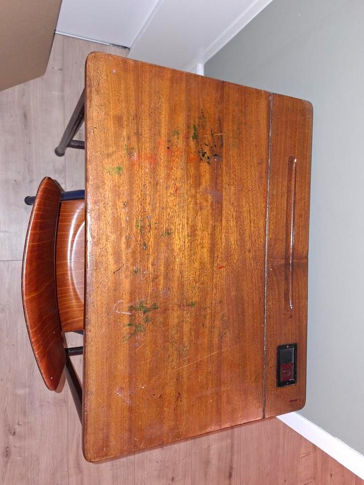 Vintage Schoolbankje met Stoel, Huis en Inrichting, Bureaus, Ophalen