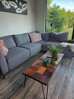 Industriele sallontafel mer ingelegd hout en stalen pootjes., Huis en Inrichting, Tafels | Salontafels, Ophalen, Zo goed als nieuw