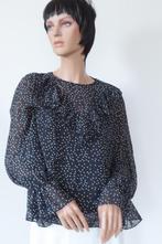 LOAVIES Prachtige Zwarte Blouse met Witte Stipjes M-L 40, Maat 38/40 (M), Zwart, Ophalen of Verzenden, Loavies