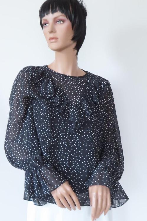 LOAVIES Prachtige Zwarte Blouse met Witte Stipjes M-L 40, Kleding | Dames, Blouses en Tunieken, Zo goed als nieuw, Maat 38/40 (M)
