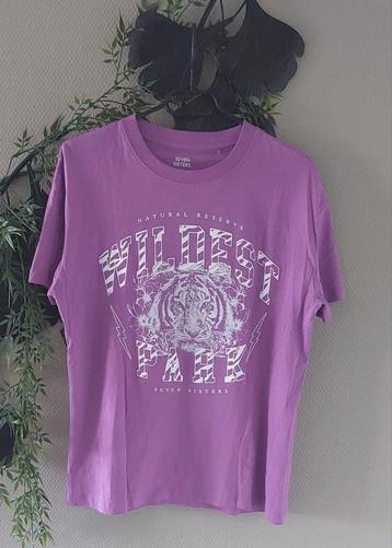SEVEN SISTERS t Shirt paars+wit print XS/S🙂 beschikbaar voor biedingen