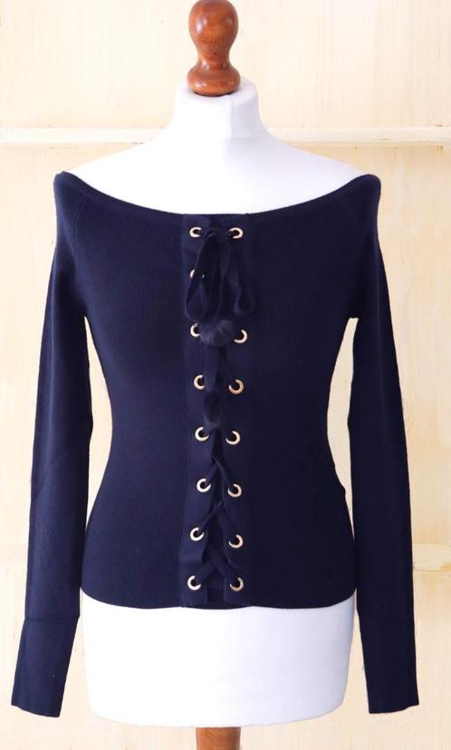 Trui met carmenhals donkerblauw, 1 maat 34/38  (nieuw), Kleding | Dames, Truien en Vesten, Nieuw, Maat 36 (S), Blauw, Ophalen of Verzenden