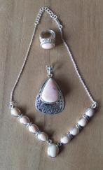 pracht zilveren sieraden set met fraaie roze stenen 1e 925, Ophalen of Verzenden, Zo goed als nieuw, Roze, Met edelsteen
