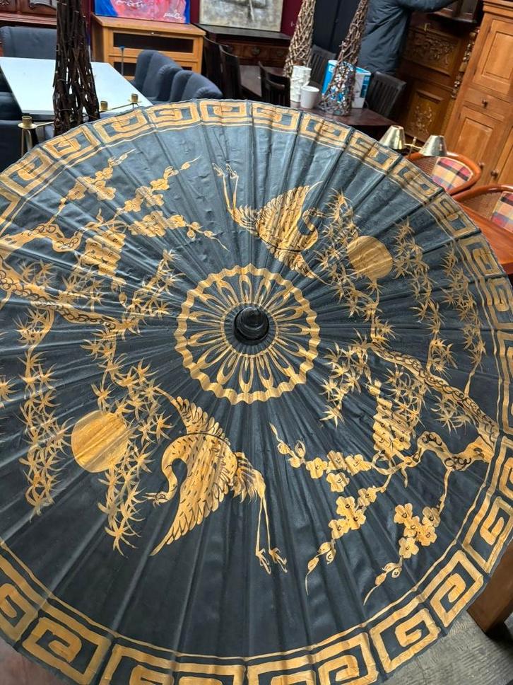 Japanse parasol / oosterse decoratieparasol – zwart met goud, Huis en Inrichting, Woonaccessoires | Overige, Gebruikt, Ophalen