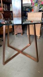 Tafel met glazen blad, Huis en Inrichting, Tafels | Sidetables, Ophalen, Gebruikt, 100 tot 150 cm, Rond