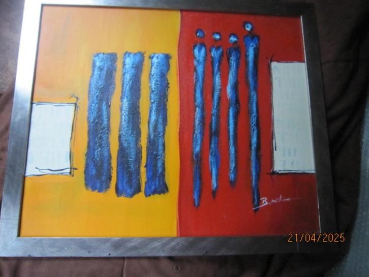 Modern schilderij in heldere kleuren Mooie lijst, Antiek en Kunst, Kunst | Schilderijen | Modern, Ophalen of Verzenden