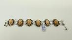 Oude zilveren armband met inleg: aardewerk scarabee's, Verzenden, Zilver, Armband