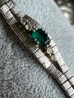 Zilveren art deco armband met smaragd jaren ‘50/60, Sieraden, Tassen en Uiterlijk, Antieke sieraden, Armband, Zilver, Verzenden