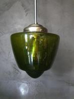 Vintage Groene Art Deco Bubbelglas Conische Hanglamp, Antiek, Gebruikt, Ophalen of Verzenden, Glas