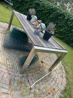 Rvs tuintafel met hout, Ophalen of Verzenden, Gebruikt, Rechthoekig, Rvs