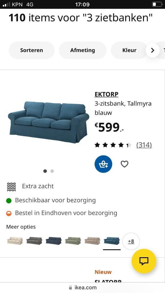 Ektorp 3 zits bank, Huis en Inrichting, Banken | Bankstellen, Gebruikt, Rechte bank, Driepersoons, 200 tot 250 cm, 75 tot 100 cm