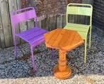 Bistro set met Fermob-stijl stoelen en eiken tafeltje, Tuin en Terras, Tuinstoelen, Ophalen, Gebruikt, Metaal
