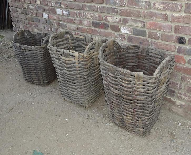 3 maal oude plukmand voor olijven mand wasmand manden, Antiek en Kunst, Curiosa en Brocante, Ophalen