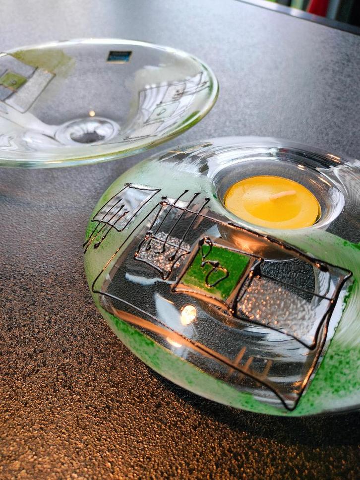 Bohemen Schaal Waxinelichthouder Glas Modern Abstract 2000, Antiek en Kunst, Antiek | Glas en Kristal, Ophalen of Verzenden