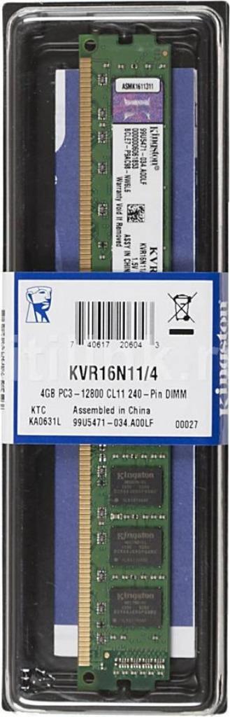 Kingston KVR16N11S8/4 4GB PC3-12800 CL11, nú met 50% korting, Computers en Software, RAM geheugen, Nieuw, Desktop, 4 GB, DDR3