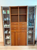 Houten kast met glazen vitrine deuren, Huis en Inrichting, Kasten | Vitrinekasten, Ophalen, Gebruikt, 25 tot 50 cm, 200 cm of meer