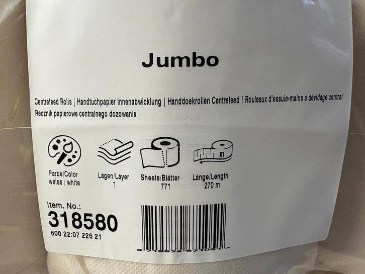 Zes rollen Poetspapier / handdoekrollen 270 meter, 771 vel, Huis en Inrichting, Schoonmaakartikelen, Overige typen, Ophalen