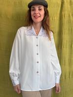 Vintage blouse, maat 40/L - wit - paars embroidery - 90's, Maat 38/40 (M), Maria Bellesi, Wit, Ophalen of Verzenden