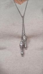 Antieke Zilveren Jasseron Ketting met Breipen Doppen, 103 cm, Ophalen of Verzenden, Zo goed als nieuw, Zilver, Zilver