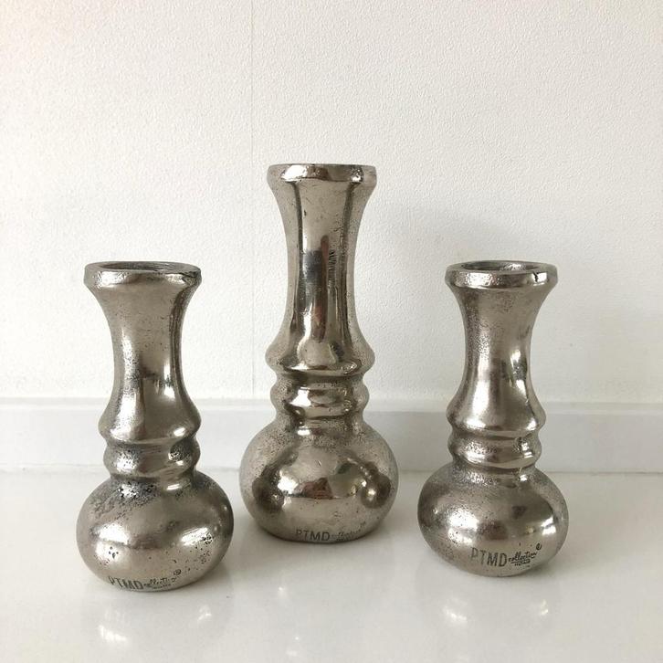 Ptmd vaasjes set zilver metaal, Huis en Inrichting, Woonaccessoires | Vazen, Ophalen of Verzenden