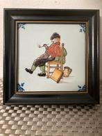 Polychroom tegeltje roker met ossenkopjes in lijst, Ophalen of Verzenden