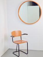 Xl vintage ronde spiegel Pine hout Denmark mid century ‘60, Ophalen, Minder dan 50 cm, N, Rond