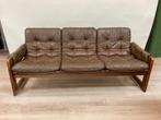 Pastoe 3 seaters brown leather sofa by Ekstrom - 1960s, Huis en Inrichting, Gebruikt, Vintage, Ophalen of Verzenden, Hout