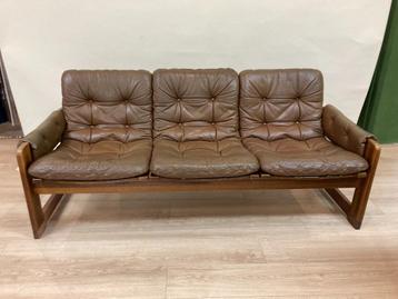 Pastoe 3 seaters brown leather sofa by Ekstrom - 1960s