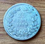 25 cent 1894 Wilhelmina (1), Postzegels en Munten, Munten | Nederland, Ophalen, Zilver, 25 cent, Koningin Wilhelmina